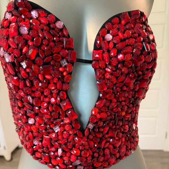New NWT REVOLVE + Bardot ELENI BEADED BUSTIER Red and Black Size 6 Medium - Picture 3 of 11